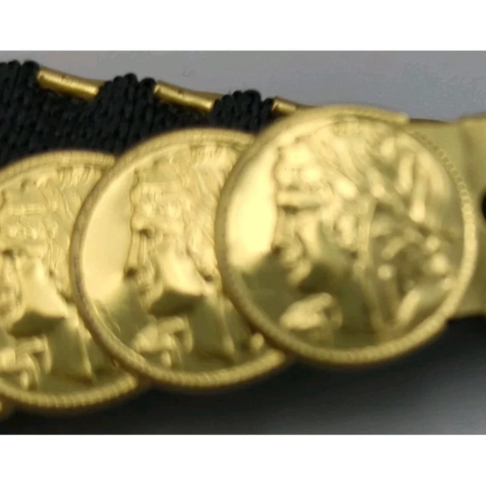 VTG 80s Gold Roman Coin Belt Snake Embossed Vinyl‎ Navy Chain Womens Size Small